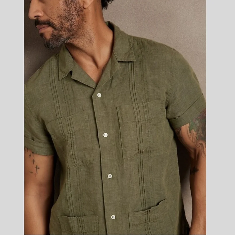 Banana Republic Linen Resort Shirt Casual Button Down Men’s XXL Olive Green